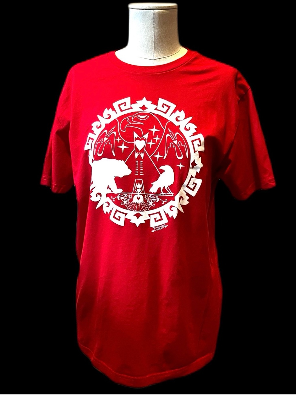 Next Level Apparel Red Short Sleeve Graphic Tee with White Tribal Crest